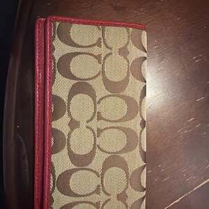 Coach Signature Canvas Long Envelope Wallet with Red Leather Trim
